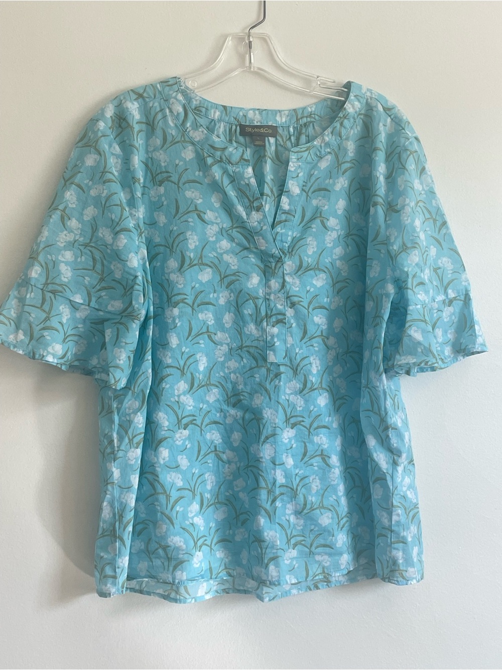 Floral Short-Sleeve Women’s Top Pastel Boho Blouse 100% Cotton Style & Co